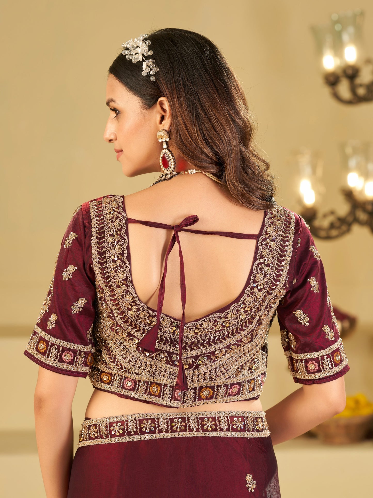 Wine Purple Designer Fendy Satin Saree with Heavy Embroidered Blouse & Zari Border | Premium Wedding & Festive Wear Saree