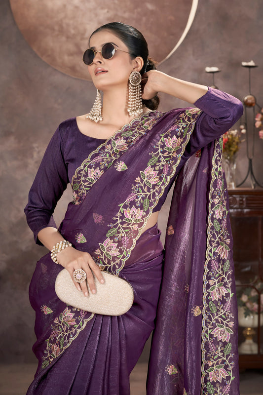 Embroidered Silk Blend Designer Saree