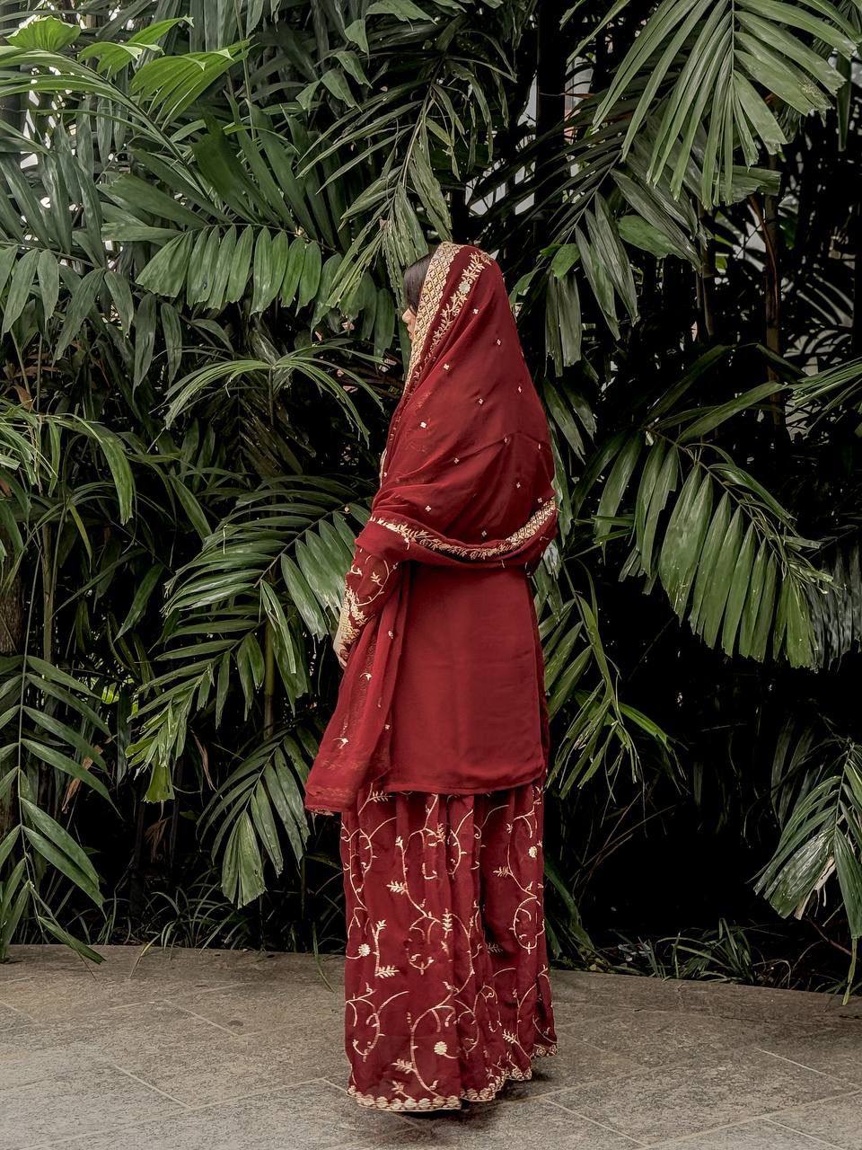 Royal Red Heavy Embroidered Anarkali Suit with Organza Dupatta