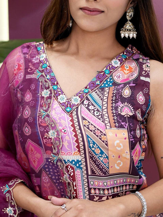 Women's Traditional Embroidered Kurta Set with Palazzo and Dupatta
