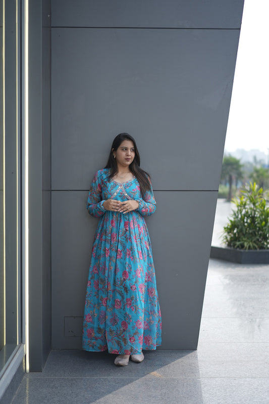 Women's Heavy Embroidered Kurta Palazzo Set for Festival & Party Wear