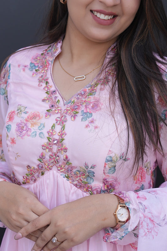 Luxury Ethnic Wear Light Pink Kurta Palazzo Set with Designer Dupatta