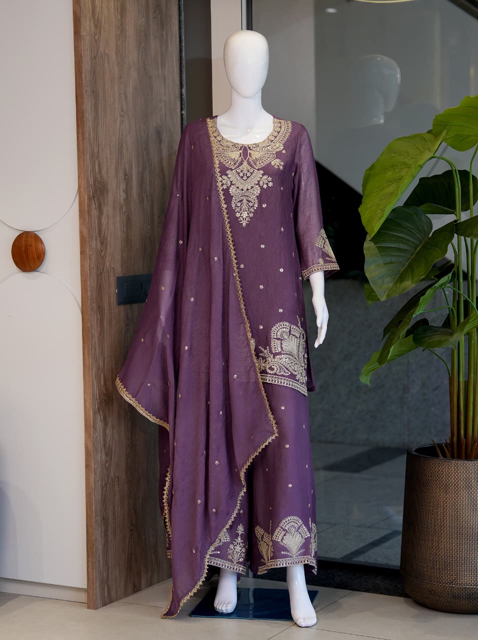 Women's Purple Embroidered Kurta Palazzo Set with Dupatta | Party Wear Ethnic Suit