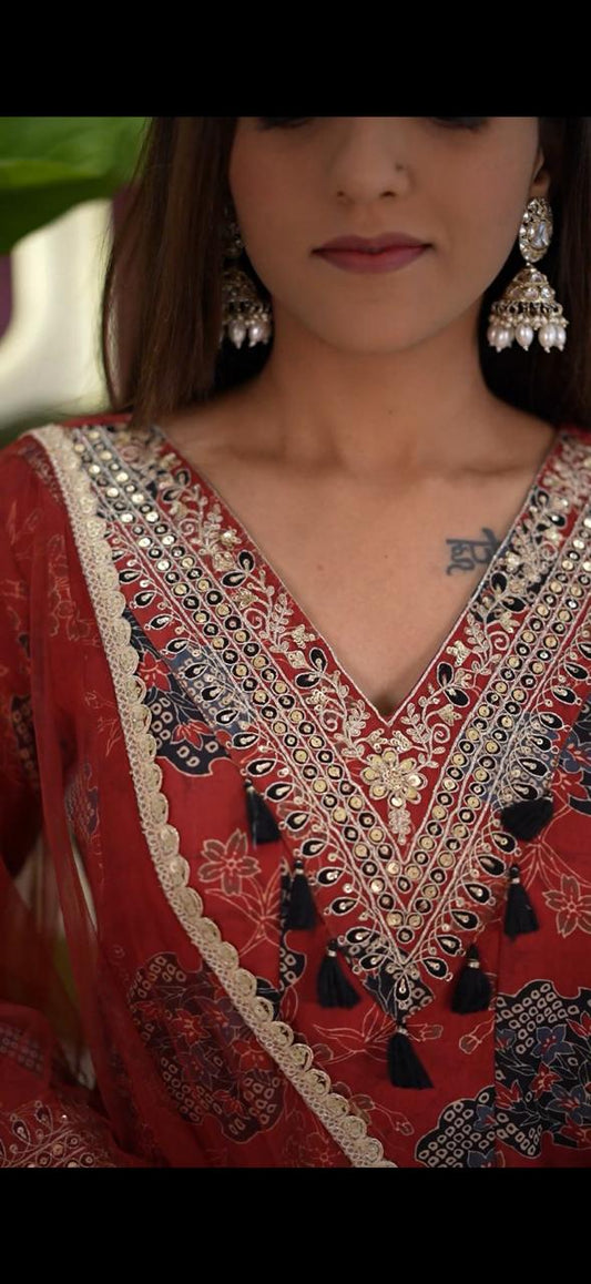 Designer Party Wear Kurta Palazzo Set with Sequence Work Dupatta