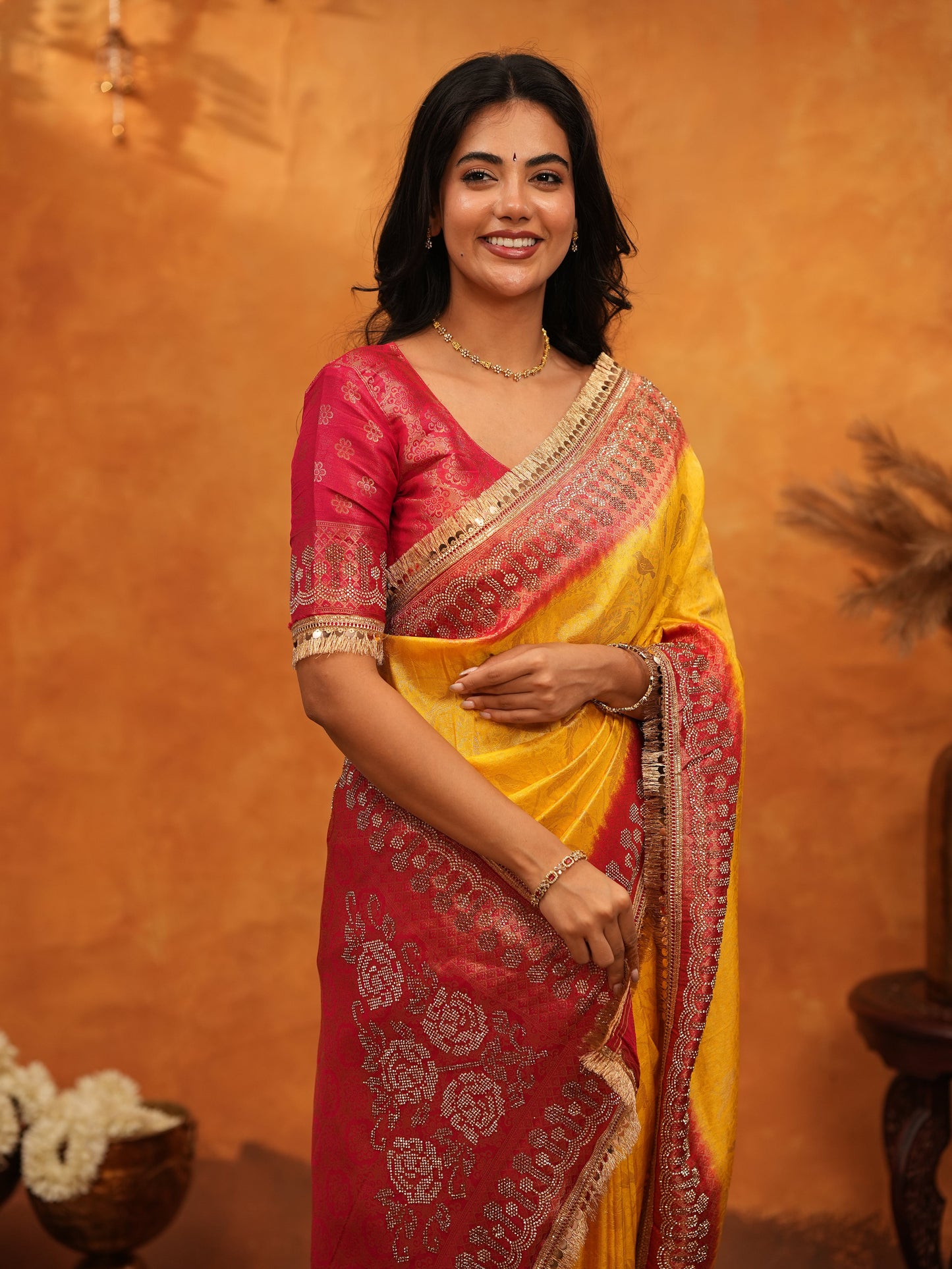 Vibrant Yellow Banarasi Silk Saree with Red Contrast Zari Border & Rich Woven Pallu | Designer Festive & Wedding Wear Saree