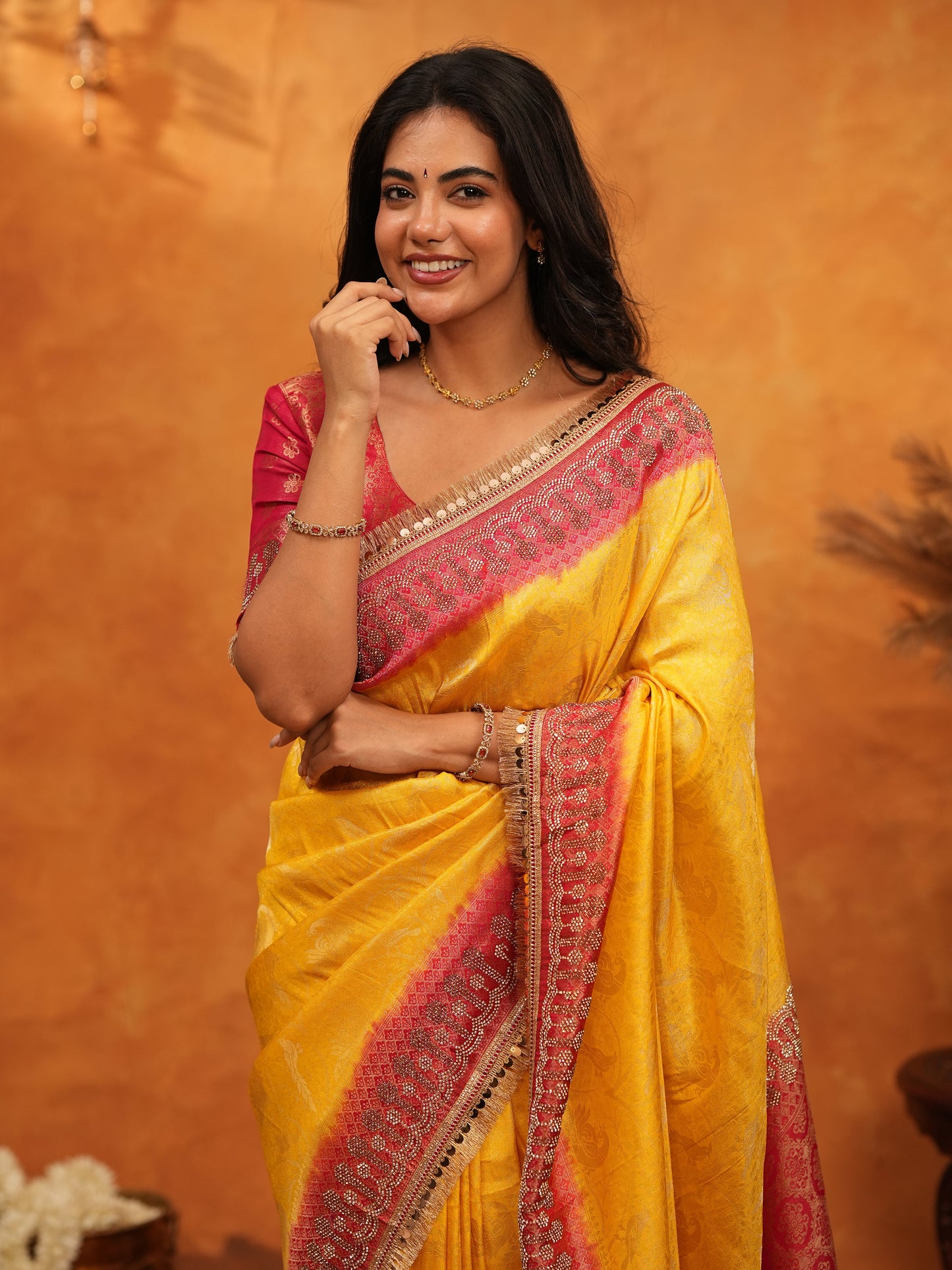 Vibrant Yellow Banarasi Silk Saree with Red Contrast Zari Border & Rich Woven Pallu | Designer Festive & Wedding Wear Saree