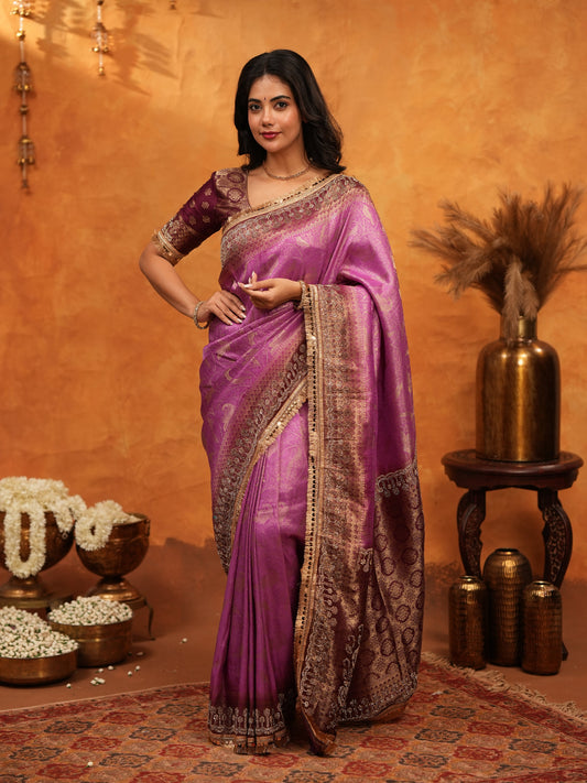 Royal Magenta Banarasi Silk Saree with Rich Zari Border & Traditional Woven Pallu | Designer Wedding & Festive Wear Saree