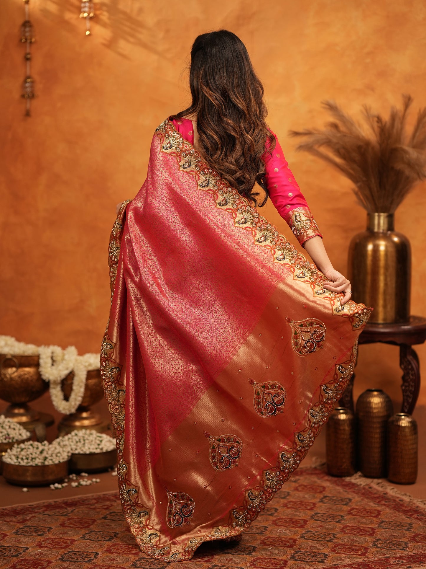 Rani Pink Banarasi Silk Saree with Rich Zari Weaving & Heavy Embroidered Border | Designer Wedding Wear Saree with Embroidered Blouse & Tassels