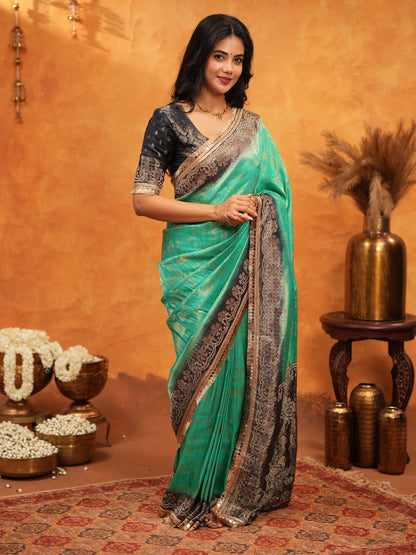 Teal Green & Black Banarasi Silk Saree with Rich Zari Border & Grand Contrast Pallu | Designer Wedding & Festive Wear Saree
