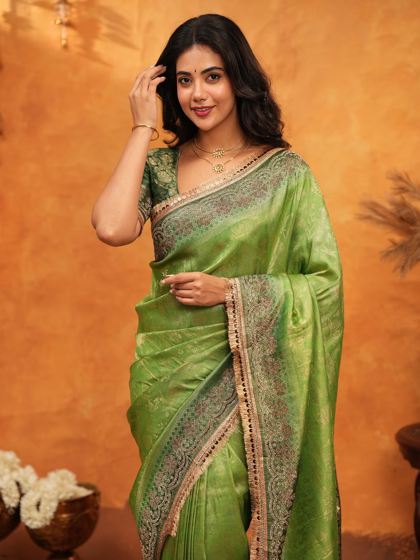 Emerald Green Banarasi Silk Saree with Intricate Zari Border & Rich Woven Pallu | Designer Festive & Wedding Wear Saree