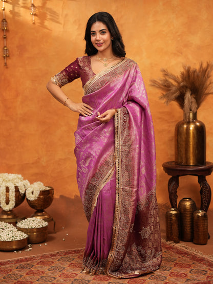 Royal Magenta Banarasi Silk Saree with Intricate Zari Border & Rich Woven Pallu | Designer Wedding & Festive Wear Saree
