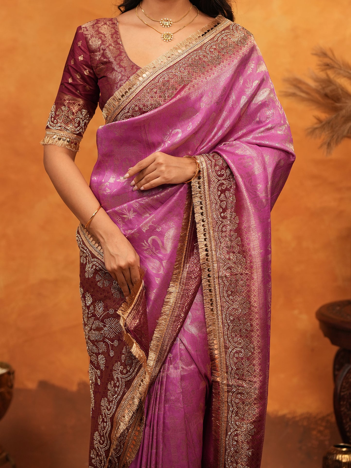 Royal Magenta Banarasi Silk Saree with Intricate Zari Border & Rich Woven Pallu | Designer Wedding & Festive Wear Saree