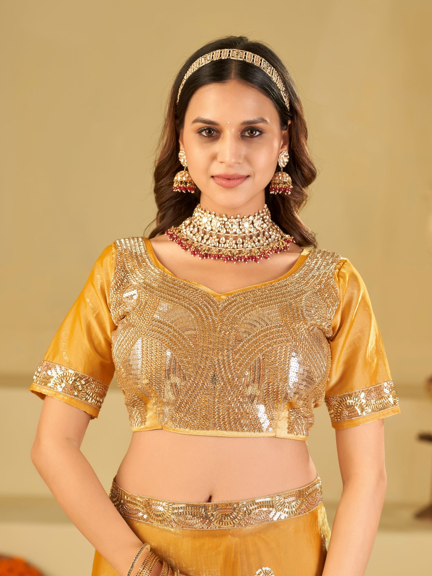 Mustard Yellow Designer Fendy Satin Saree with Heavy Embroidered Blouse & Sequin Border | Premium Wedding Party Wear Saree