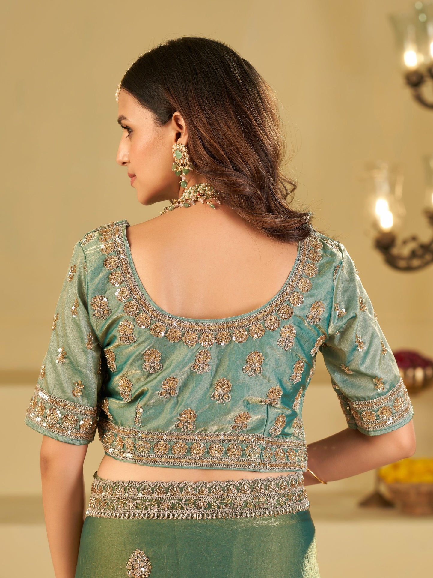 Sea Green Designer Fendy Satin Saree with Heavy Embroidered Blouse & Sequin Border | Premium Wedding Party Wear Saree