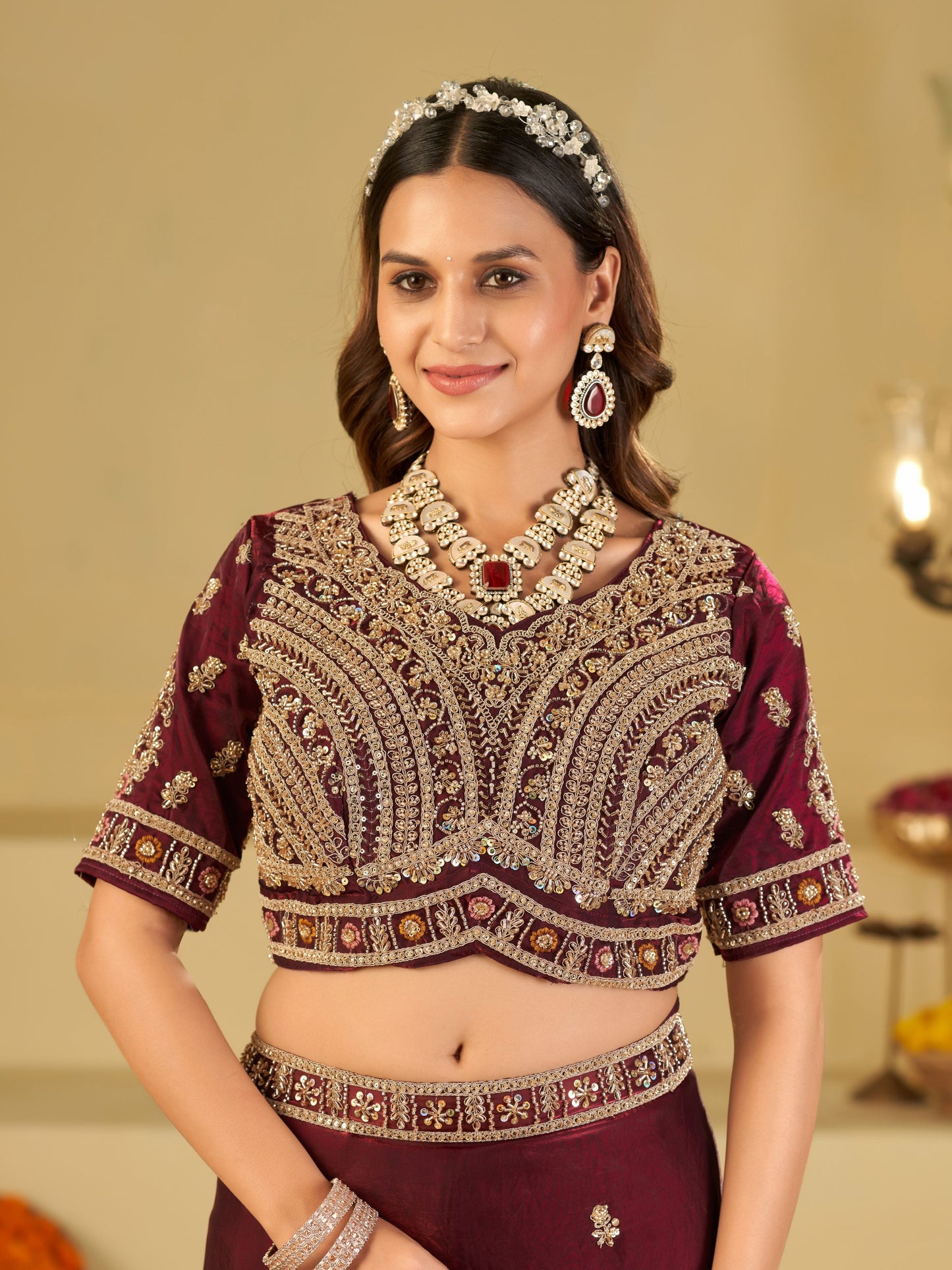 Wine Purple Designer Fendy Satin Saree with Heavy Embroidered Blouse & Zari Border | Premium Wedding & Festive Wear Saree