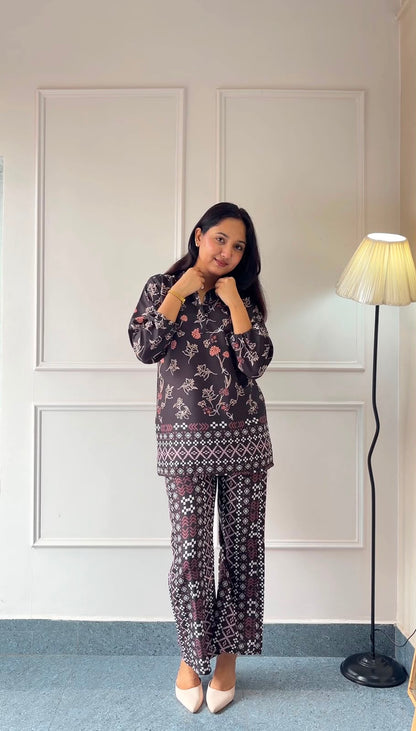 Black Printed Rayon Co-Ord Set