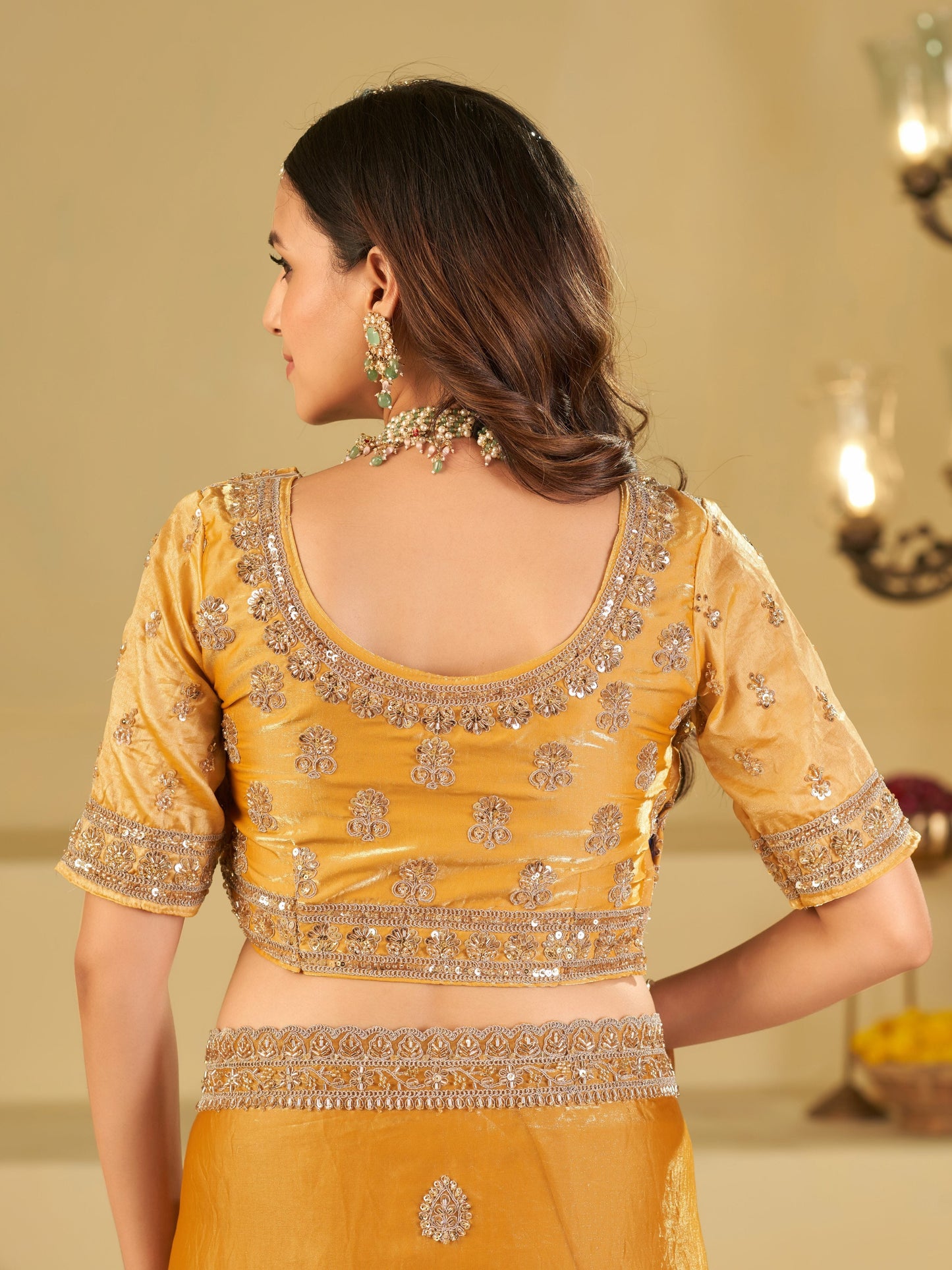 Mustard Yellow Designer Fendy Satin Saree with Heavy Embroidered Blouse & Sequin Border | Premium Festive Wedding Wear Saree