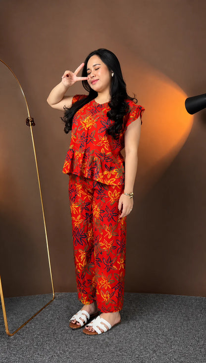 Red Floral Printed Co-Ord Set for Women
