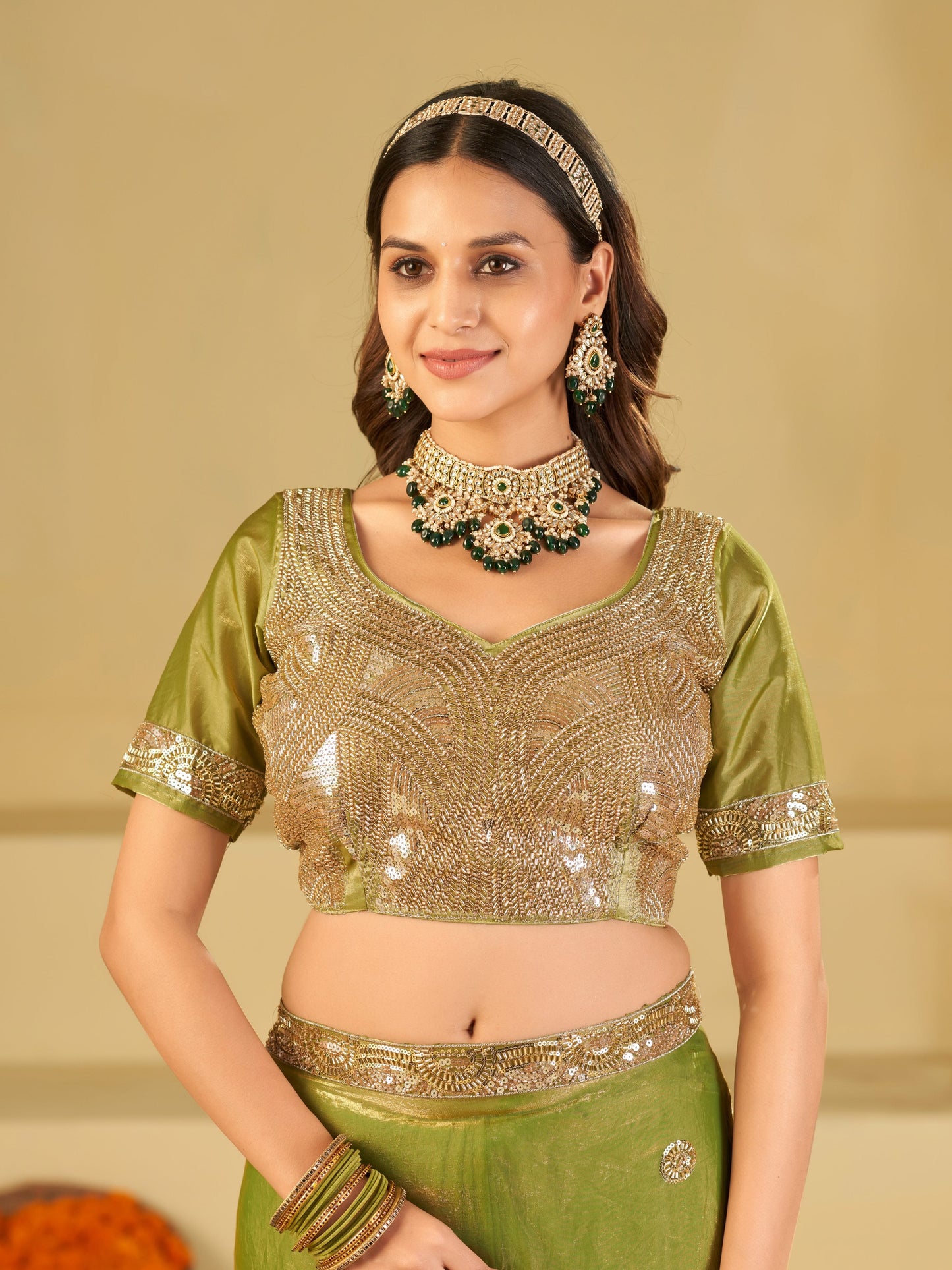 Pista Green Dual Tone Designer Fendy Satin Saree with Heavy Embroidered Blouse & Sequin Border | Premium Wedding Party Wear Saree