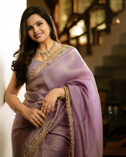 Silver Tissue Silk Designer Embroidery Saree Collection