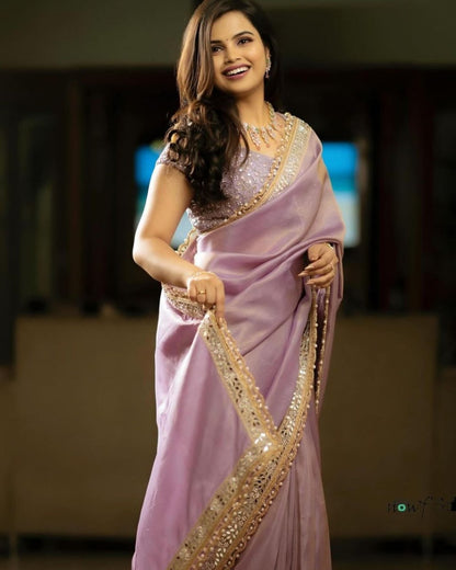 Silver Tissue Silk Designer Embroidery Saree Collection