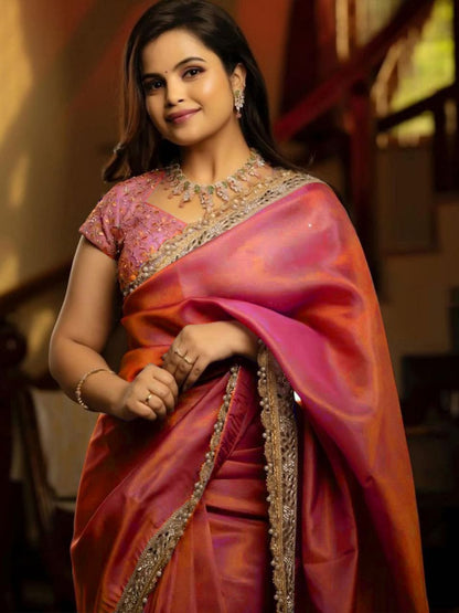 Silver Tissue Silk Designer Embroidery Saree Collection