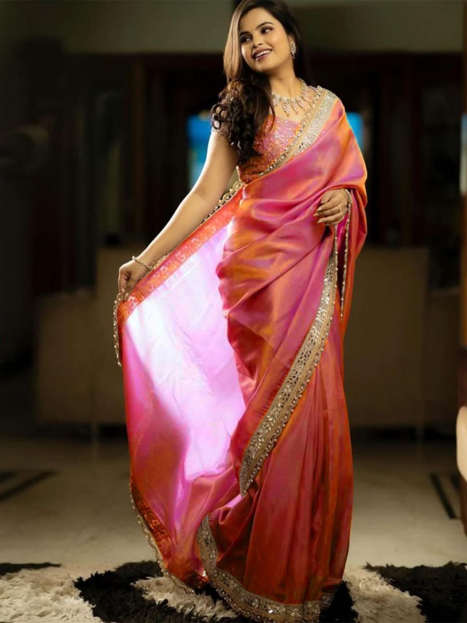 Silver Tissue Silk Designer Embroidery Saree Collection