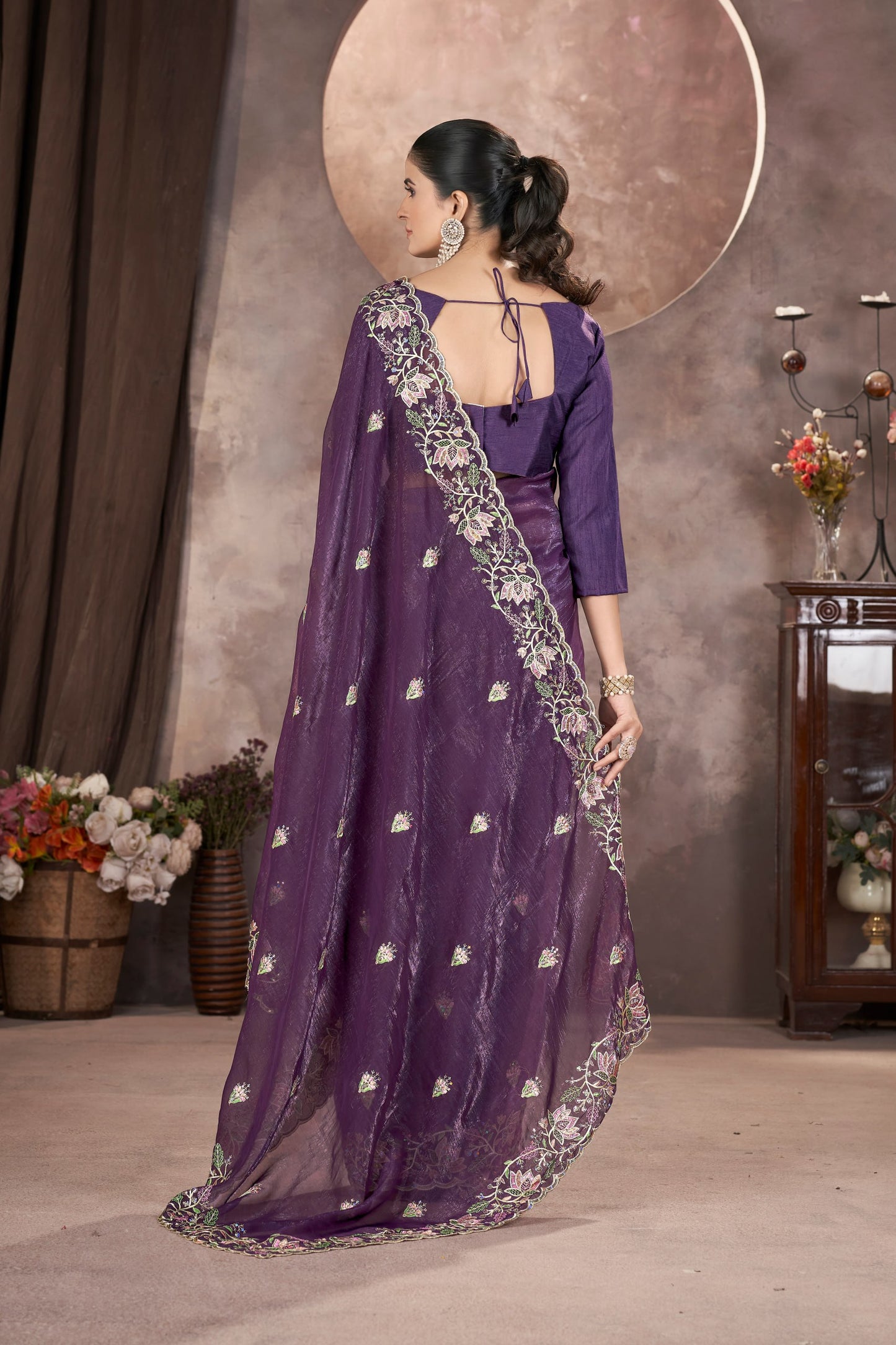 Embroidered Silk Blend Designer Saree