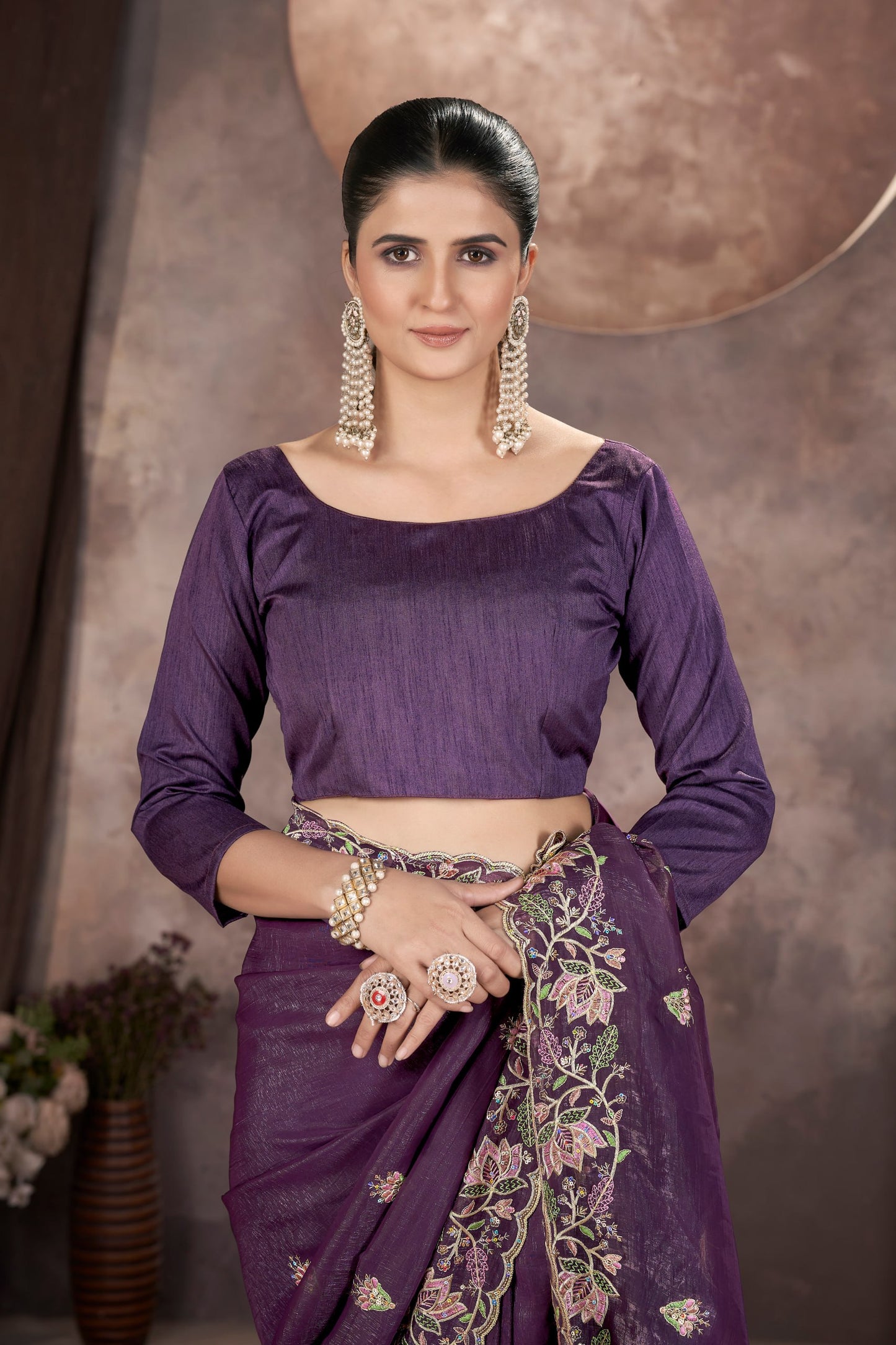 Embroidered Silk Blend Designer Saree