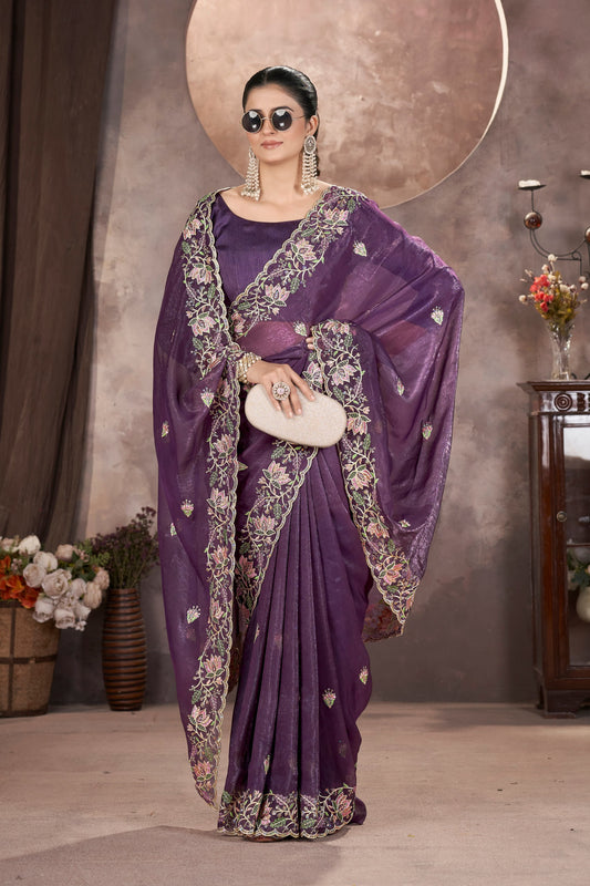 Embroidered Silk Blend Designer Saree