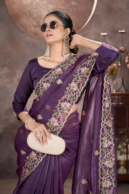 Embroidered Silk Blend Designer Saree