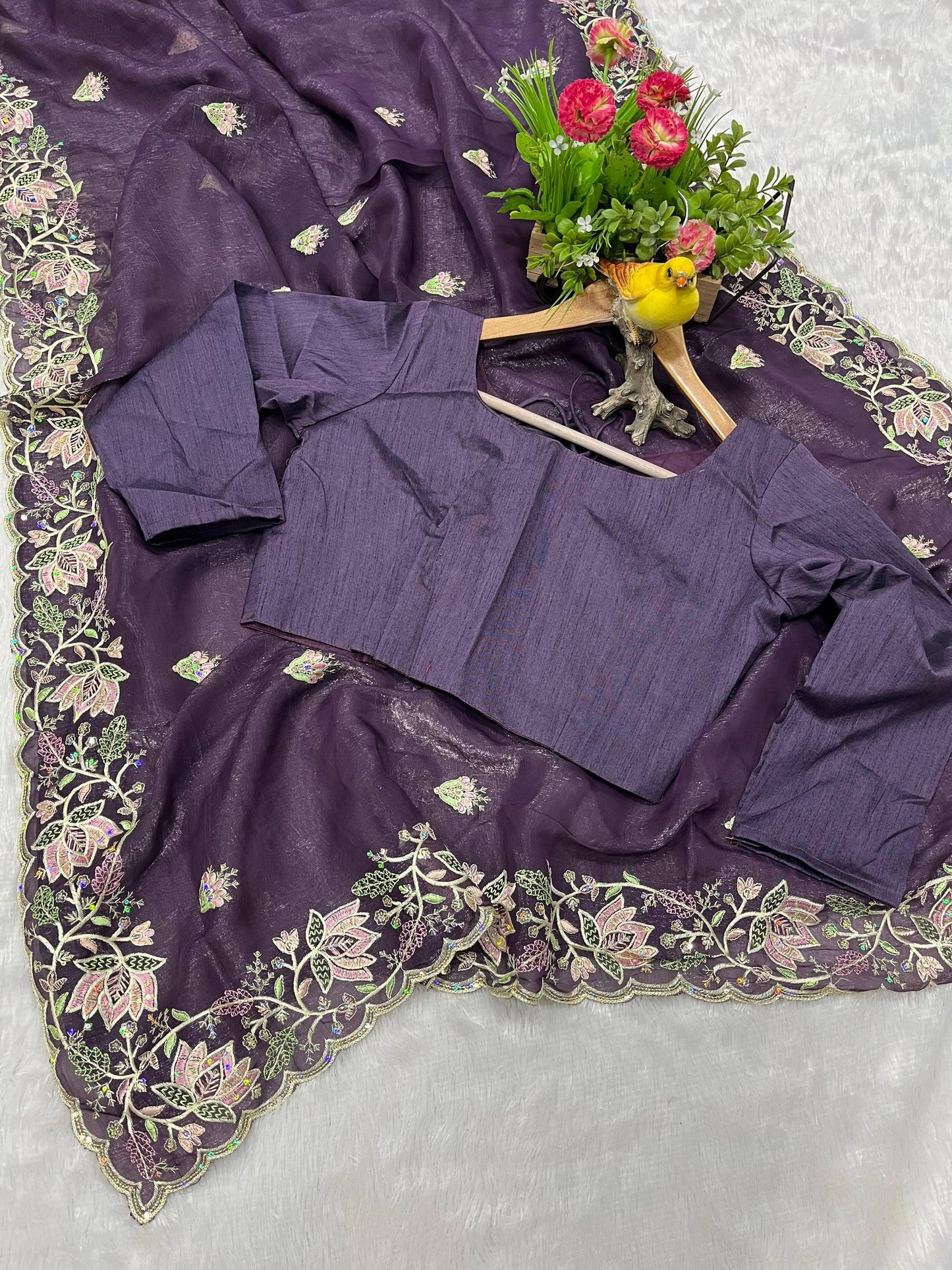 Embroidered Silk Blend Designer Saree