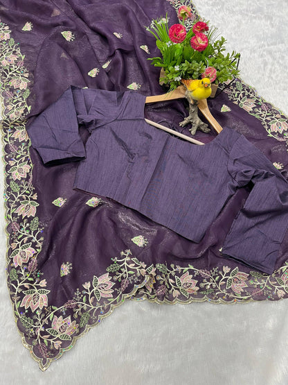 Embroidered Silk Blend Designer Saree