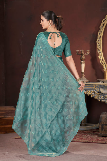 Lavender Silk Saree With Sequins Embroidery Work