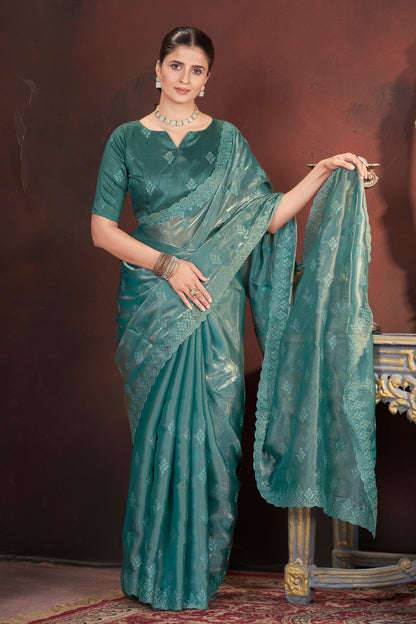 Lavender Silk Saree With Sequins Embroidery Work