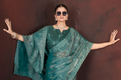Lavender Silk Saree With Sequins Embroidery Work
