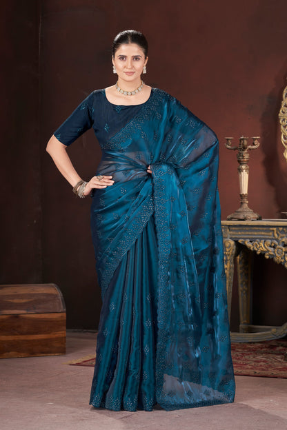 Lavender Silk Saree With Sequins Embroidery Work