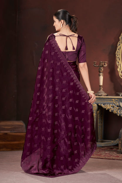 Lavender Silk Saree With Sequins Embroidery Work