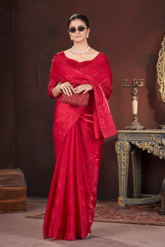 Lavender Silk Saree With Sequins Embroidery Work