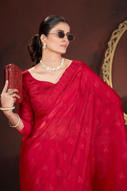 Lavender Silk Saree With Sequins Embroidery Work