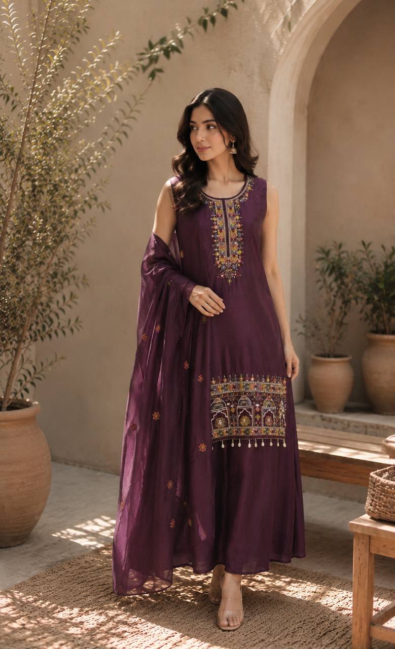 Women’s Premium Embroidered Anarkali Kurta Set with Dupatta