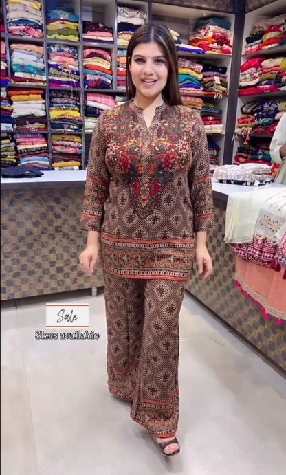 Stylish Co-Ord Set Women Floral Printed Kurta Palazzo Set