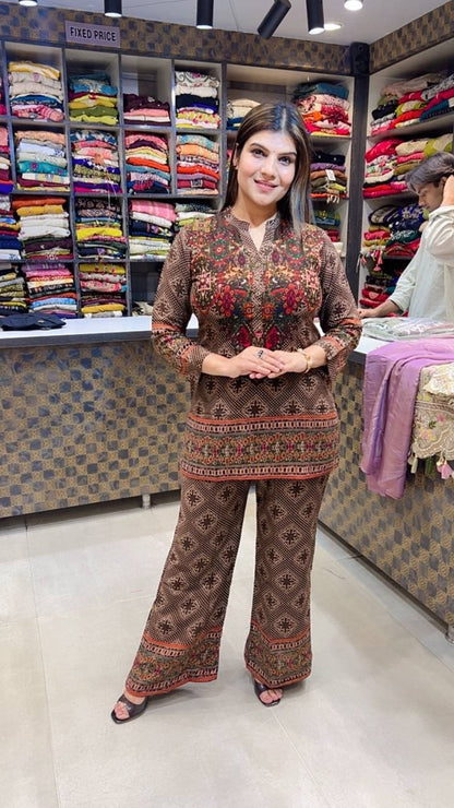 Stylish Co-Ord Set Women Floral Printed Kurta Palazzo Set