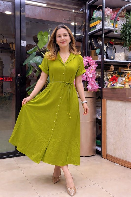 Designer Rayon Dress (Green & Orange)