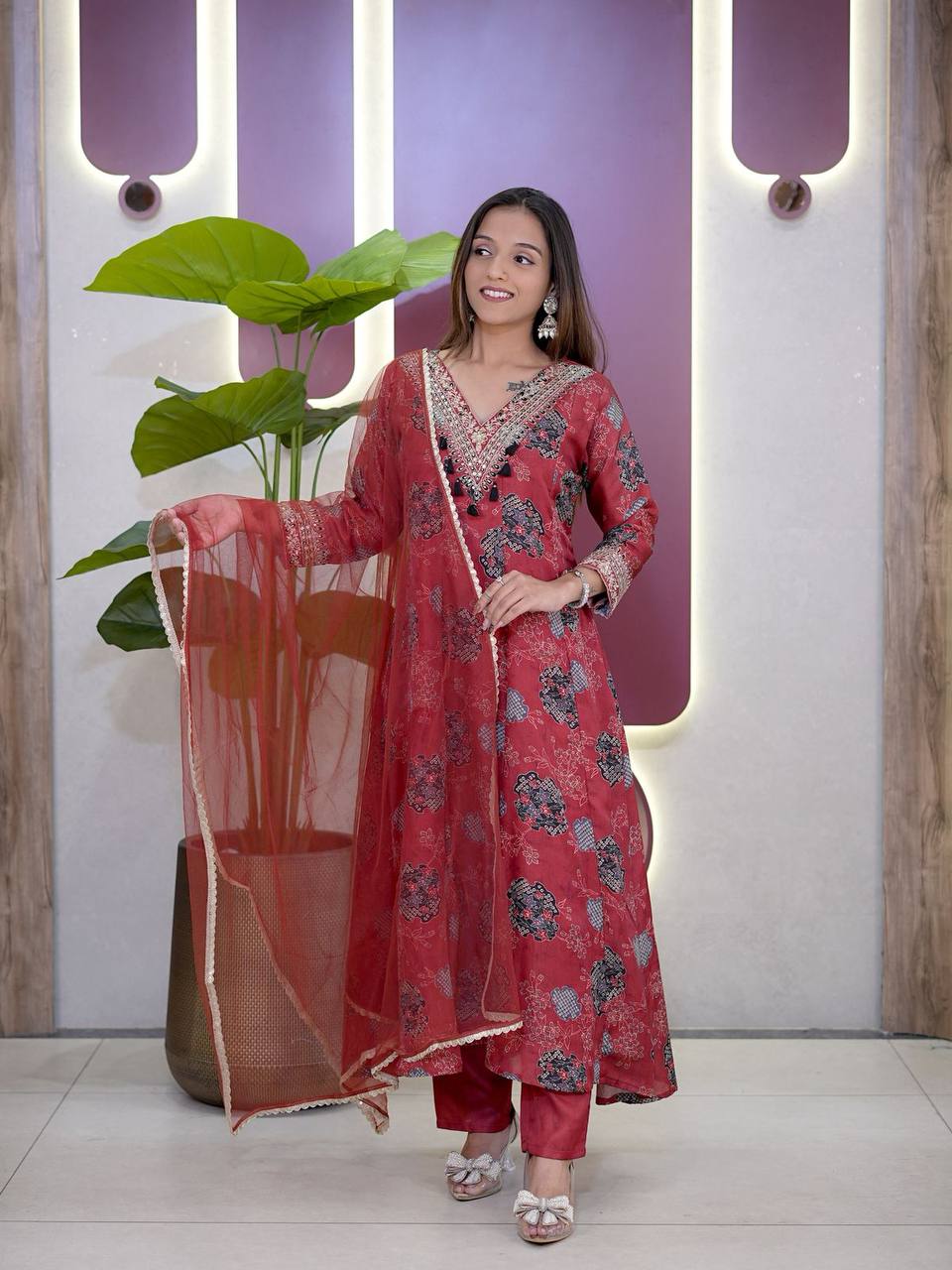 Designer Party Wear Kurta Palazzo Set with Sequence Work Dupatta