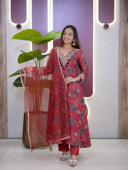 Designer Party Wear Kurta Palazzo Set with Sequence Work Dupatta