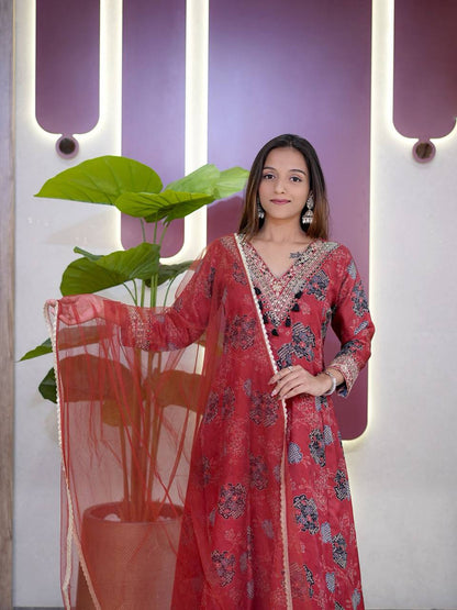 Designer Party Wear Kurta Palazzo Set with Sequence Work Dupatta