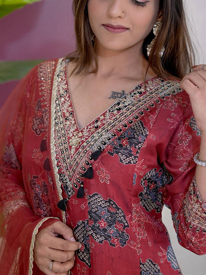 Designer Party Wear Kurta Palazzo Set with Sequence Work Dupatta