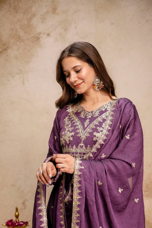 Women’s Designer Rangoli Crush Embroidered Gown with Dupatta | Party Wear Anarkali Gown Set