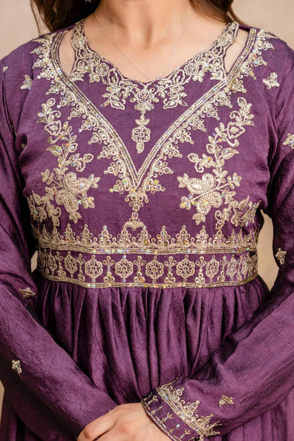 Women’s Designer Rangoli Crush Embroidered Gown with Dupatta | Party Wear Anarkali Gown Set
